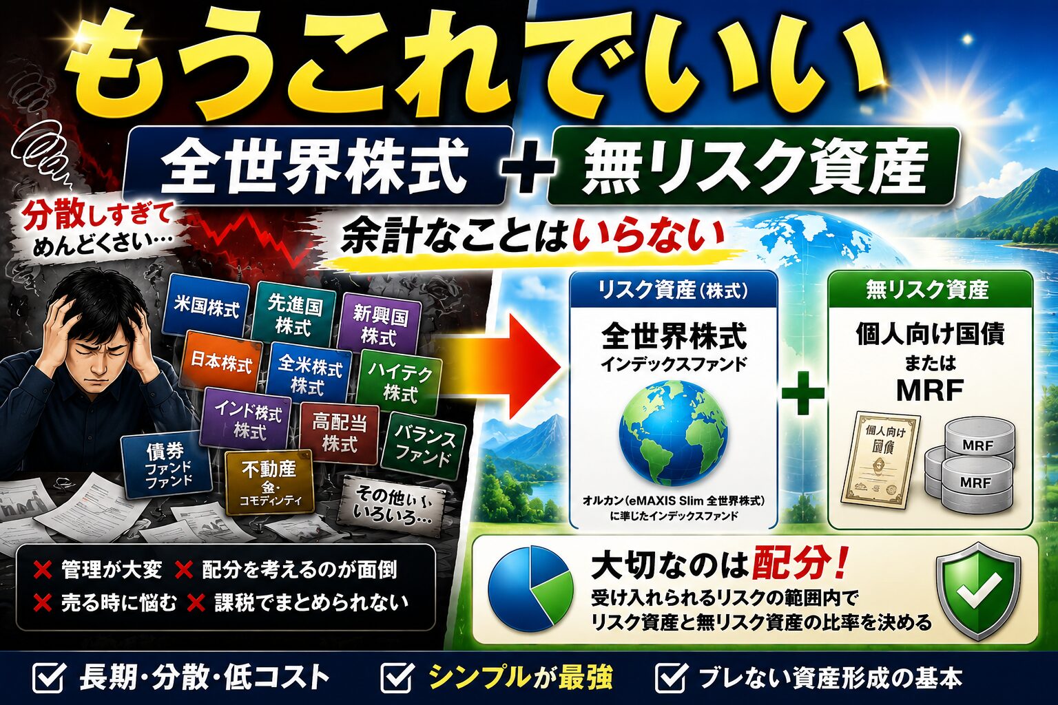 全世界株式と無リスク資産に