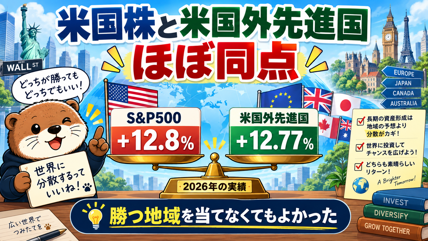 米国株と米国外先進国同点