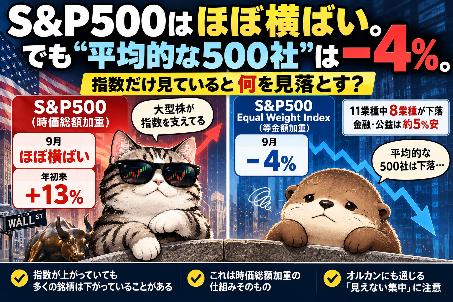 S&P500は横ばいでも